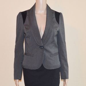 SASHIMI Gray Striped 1 Button Black Elbow Patch Blazer Size Small